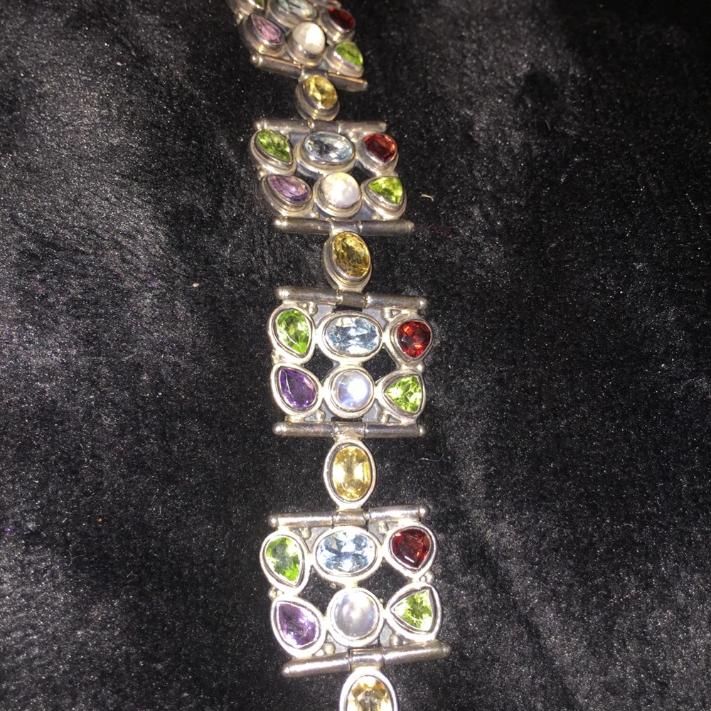 Multi Gemstone Sterling Silver Toggle Bracelet - image 1